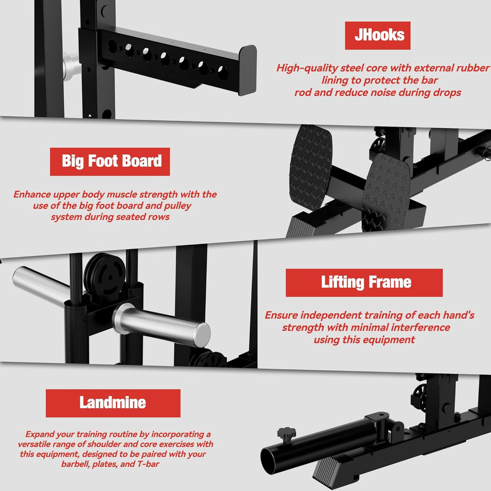 Smith Machine with Cable Crossover System, Multi - Function Squat Rack Power Cag