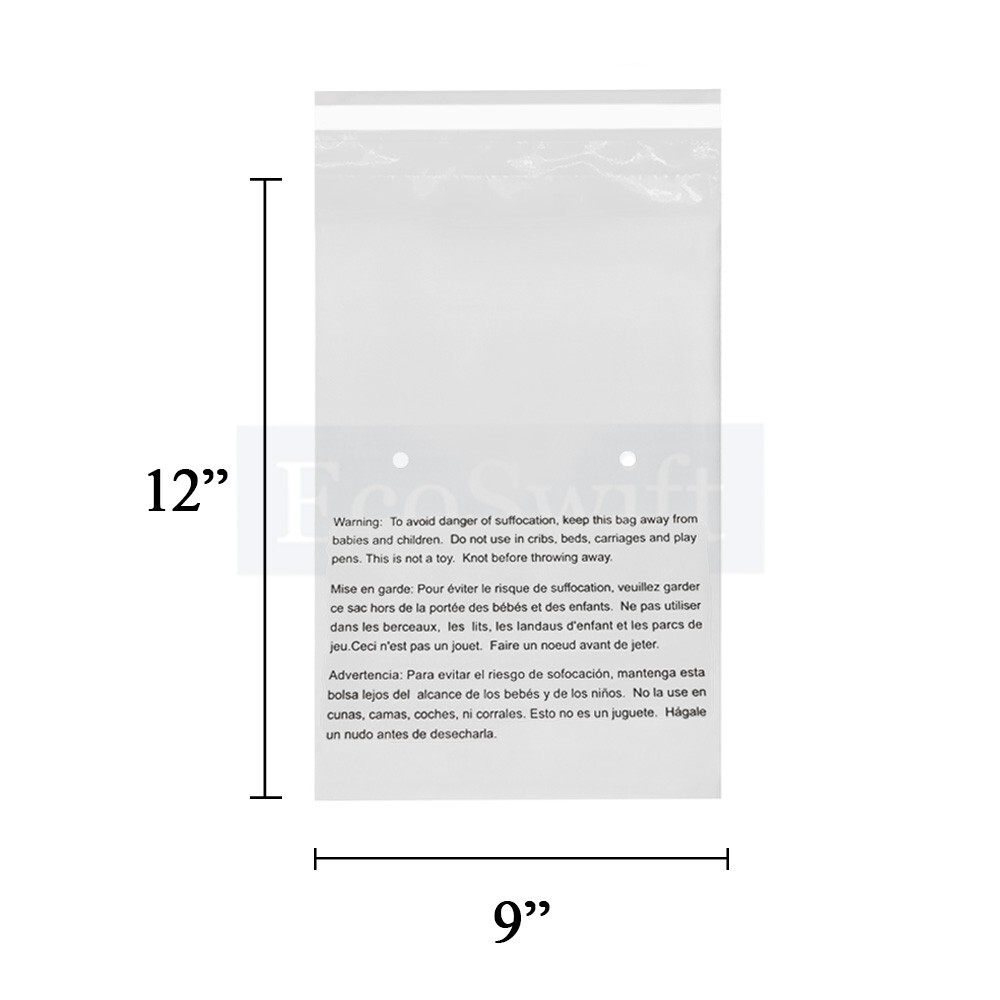 5 9x12 Self Seal Suffocation Warning Clear Poly Bags 1.5 mil Free Shipping
