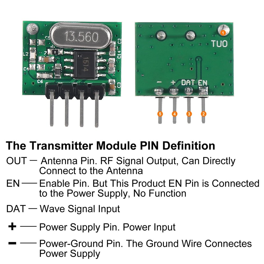 5PCS 433MHz Wireless RF Transmitter Receiver DIY Kit Antenna Arduino Module