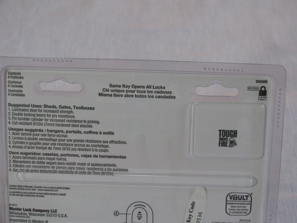 NIP Master 4 pk/Same Key Padlocks 3008D, 2013 rr