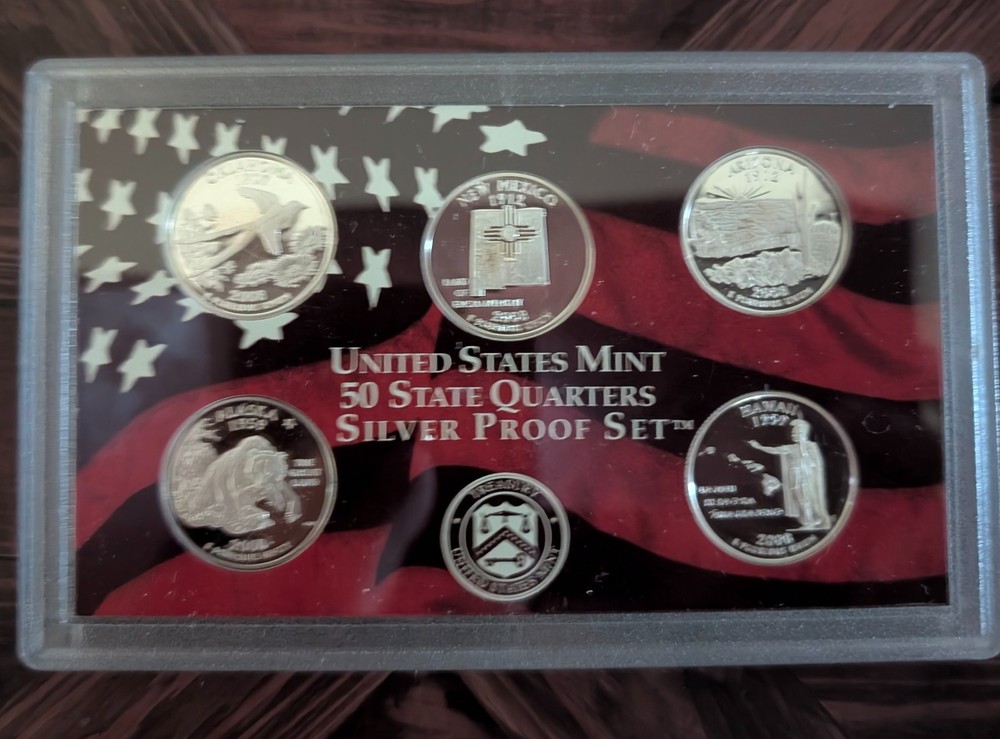 2002-2008 US Mint Silver S Proof State Quarters Sets in Cherry Wood Display Case
