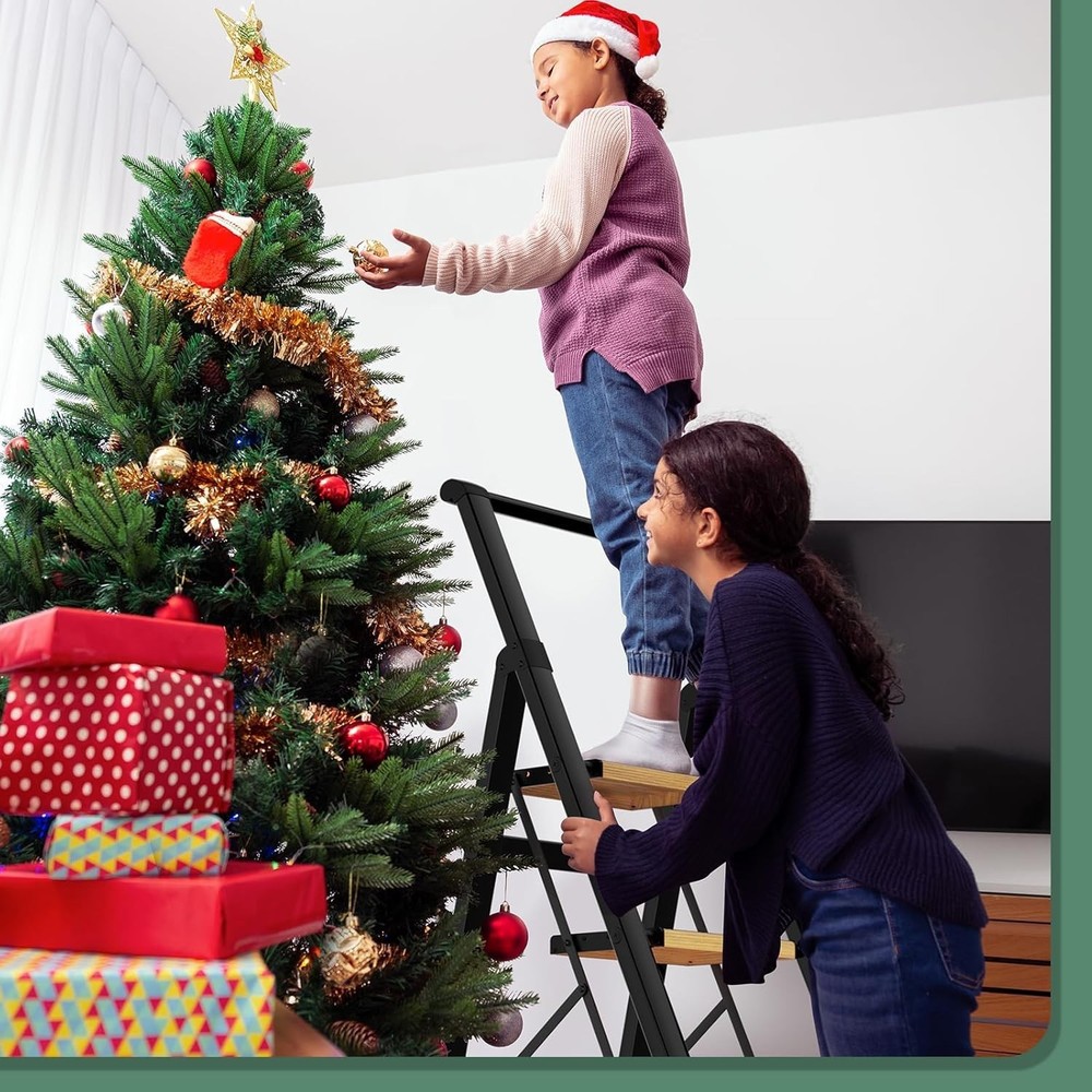 3 Step Ladder Folding Step Stool with Handle, Kitchen Step Stool for Adults, ...