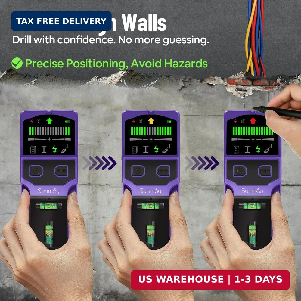 SUNMAY Stud Finder Wall Scanner, 7-in-1 Electronic Stud Sensor & Wall Detector f