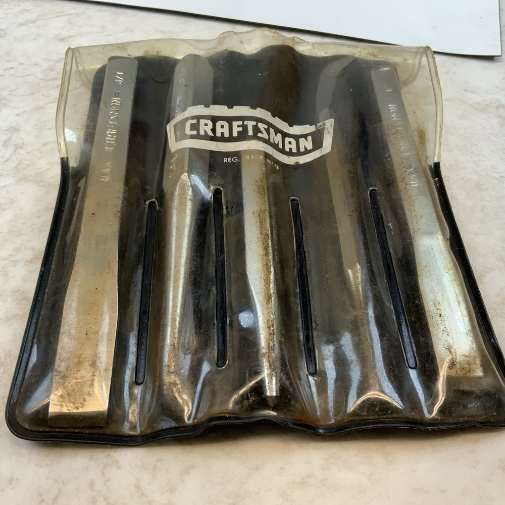 CRAFTSMAN 4302, 5pc PUNCH & CHISEL Set, Dusty Case, USA Made