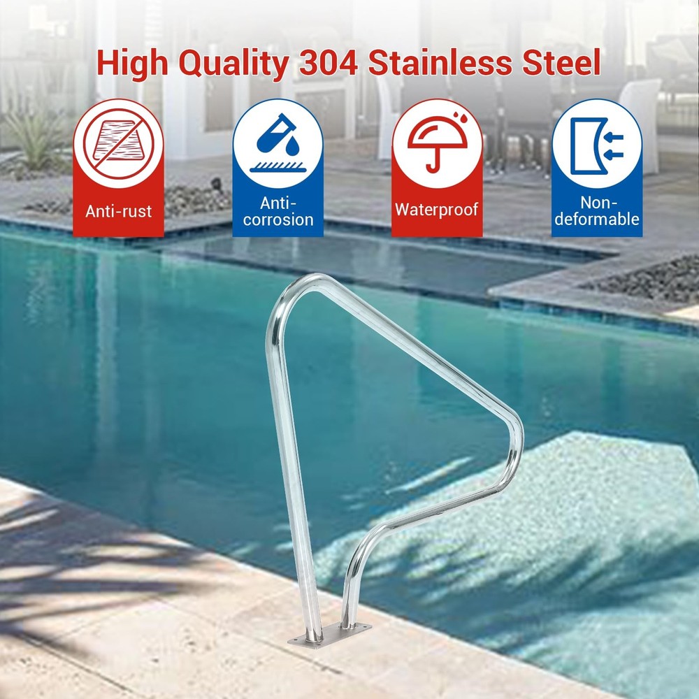 Pool Handrail 48"x 36", Rustproof Pool Handrail for Swimming Pool 370LBS Load...