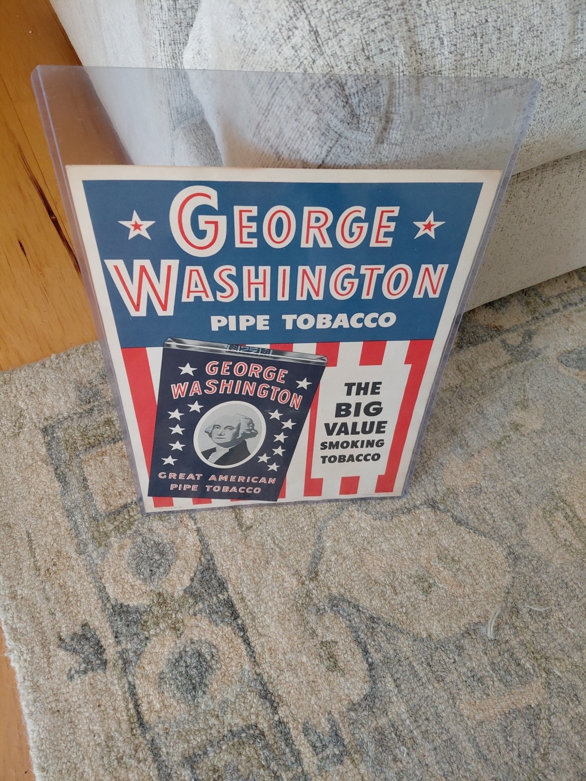 c.1946 Original Vintage George Washington Pipe Tobacco Sign Rj Reynolds NOS RARE