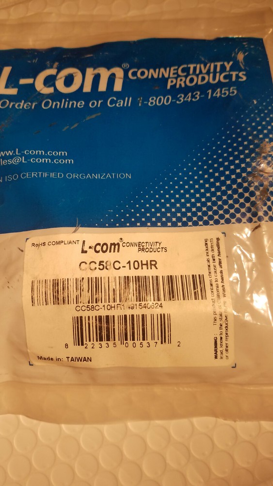L-COM CC58C-10 HR Coaxial Cable,
