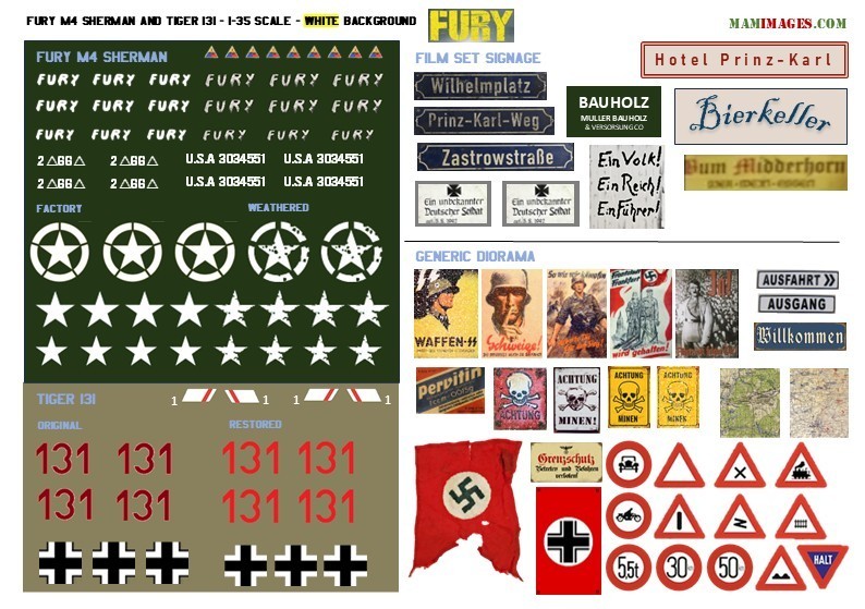 1:35 Scale WW2 Fury Sherman and Tiger 131 Decals