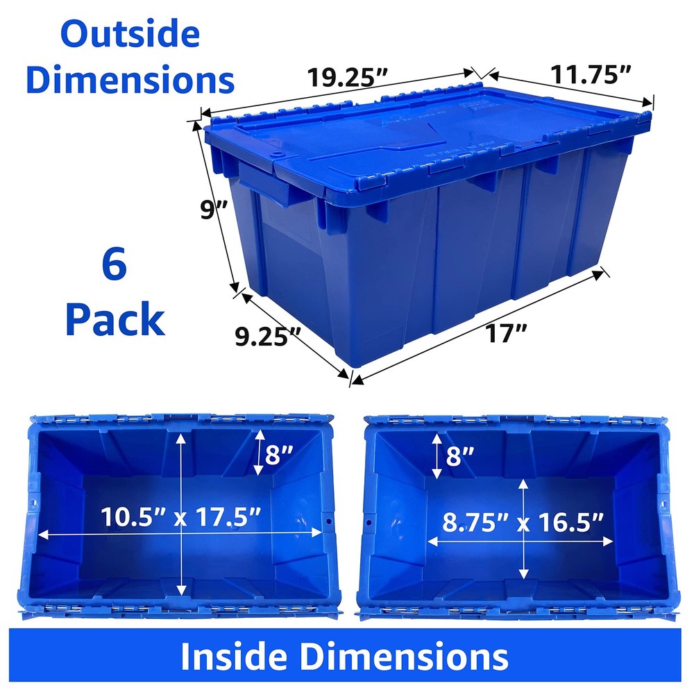 Storage Bind With Lids, 6 Pack, Blue, Stackable Storage Bin, Heavy Duty Capac...