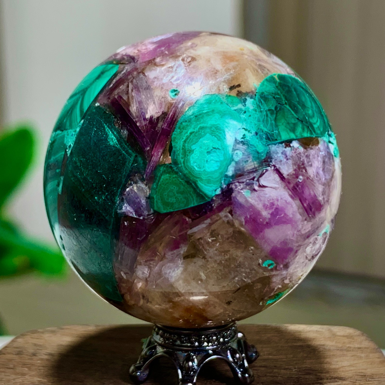 79G Newly discovered rare malachite purple mica symbiotic sphere restoration