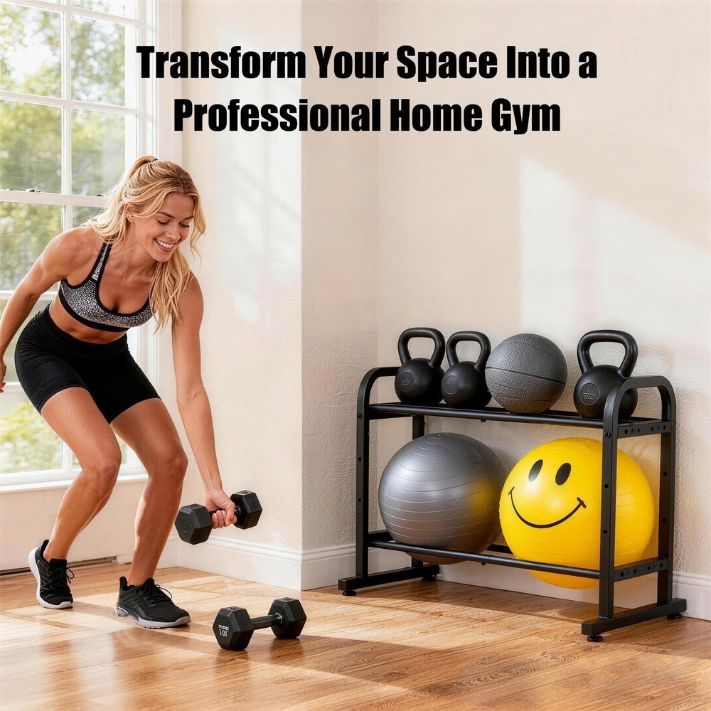 2-Tier Heavy Duty Dumbbell Rack, 180 Lbs Per Shelf Capacity, Adjustable Width...