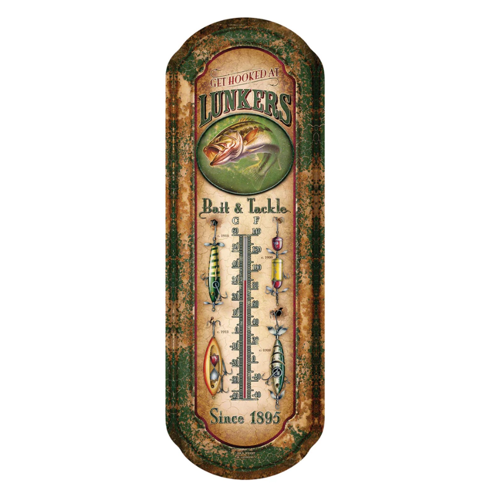 Rivers Edge Products Tin Thermometer, 17" x 5" Indoor or Outdoor Thermometer,