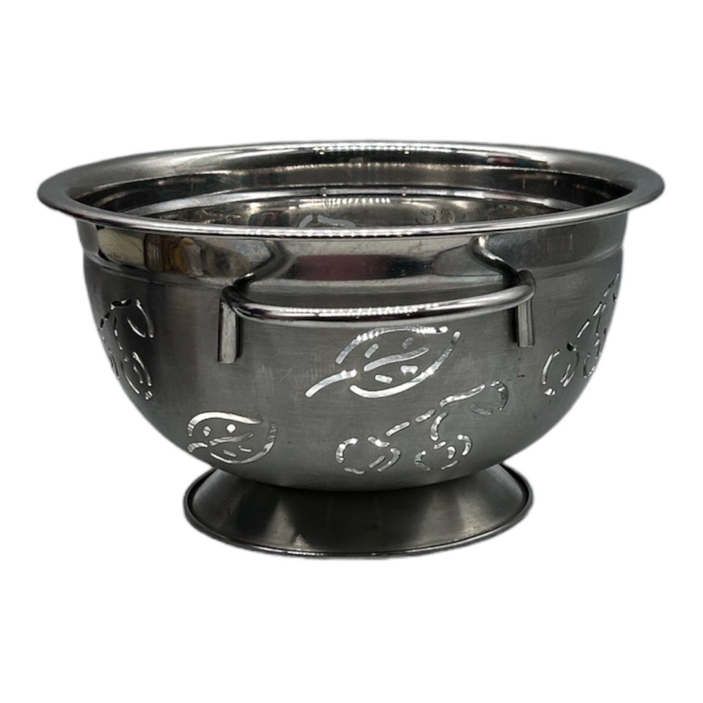 Metal Colander Strainer Cherries & Leaf Pattern Small Silver Farmhouse 8.5" D
