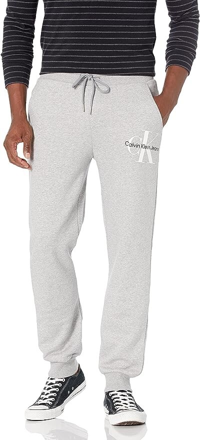 Calvin Klein Jeans Mens Blue/ Grey Monogram Logo Fleece Jogger Sweatpants