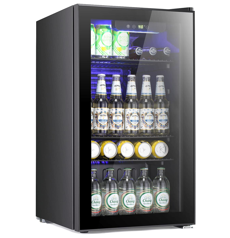 YUKOOLMini Beverage Refrigerator, Freestanding Wine Cooler, Adjustable Wine Rack