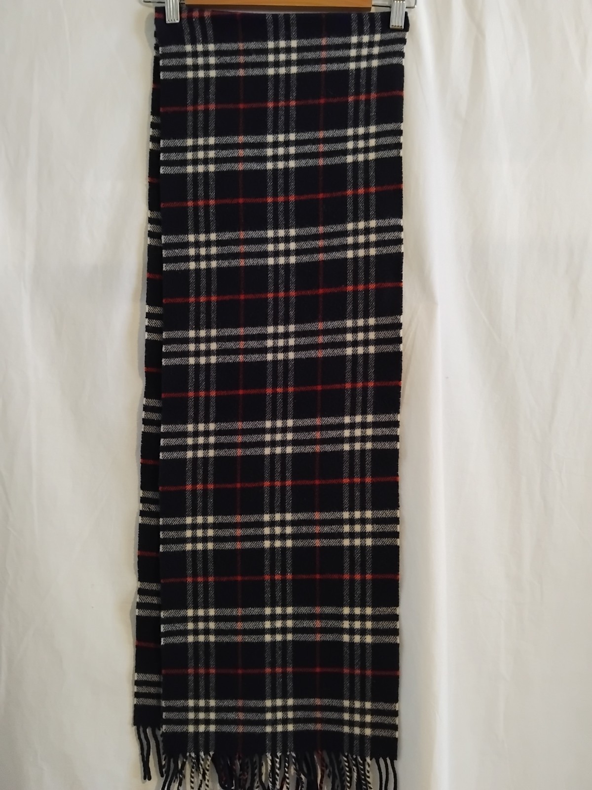 Vintage Burberry Blue Nova Check Wool Scarf 180cm X 30cm