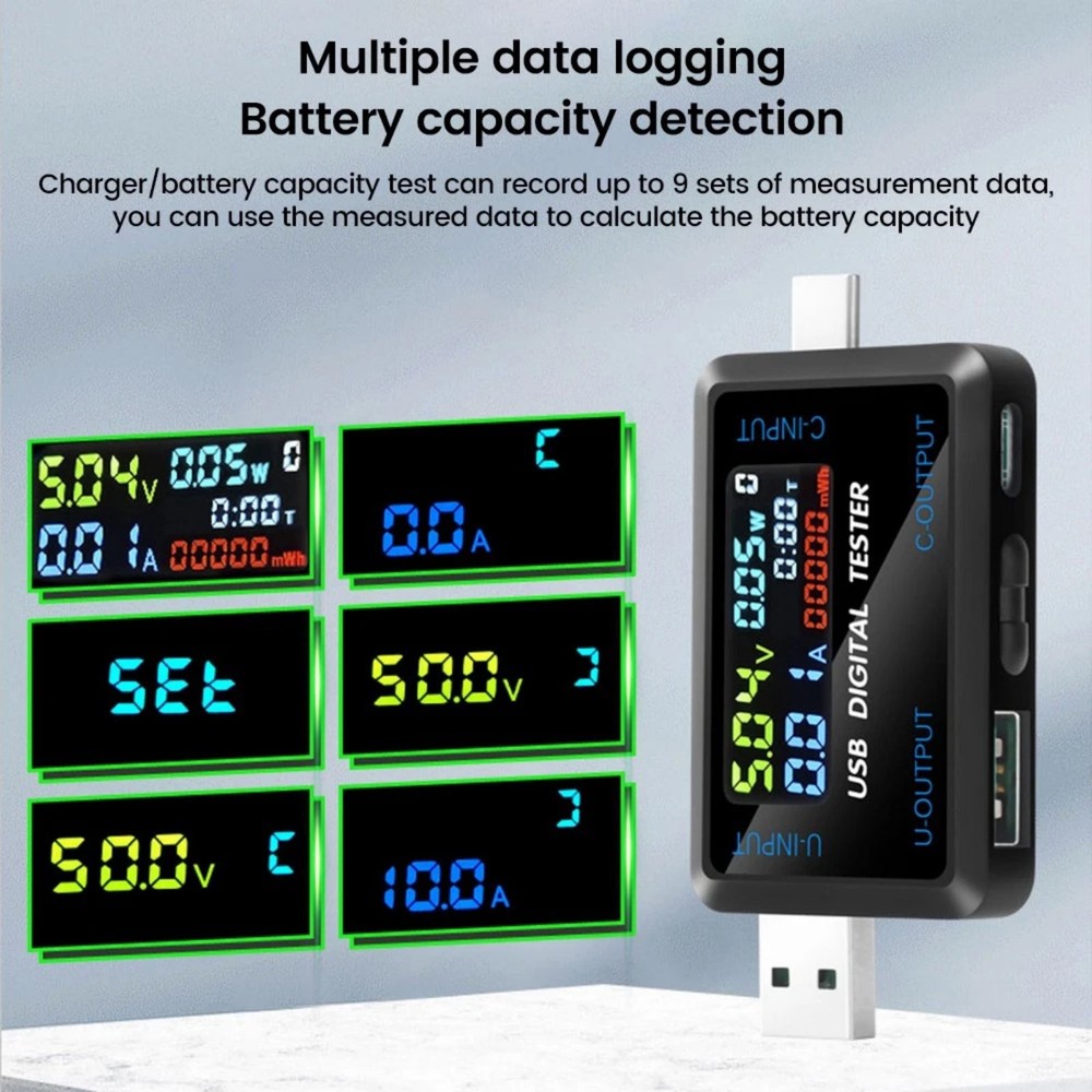 Replacement USB Type C Voltmeter Ammeter with Timing Function Power Monitor