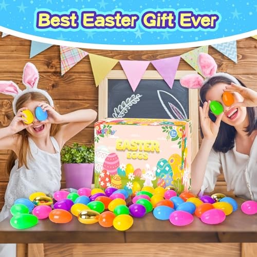 MGparty Pack Fillable Easter Eggs with Hinged Include Golden Eggs Bulk 2.3" 210