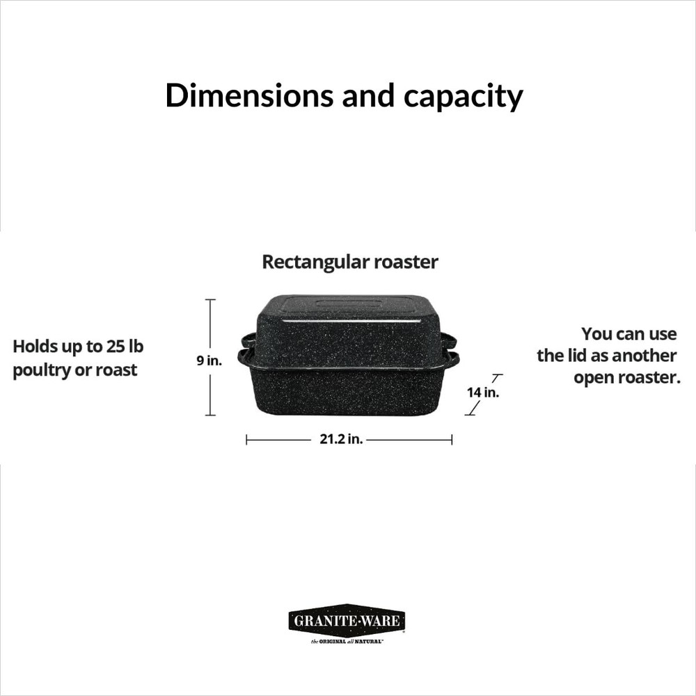 Granite Ware 21-Inch Covered Rectangle Roaster - Speckled Black
