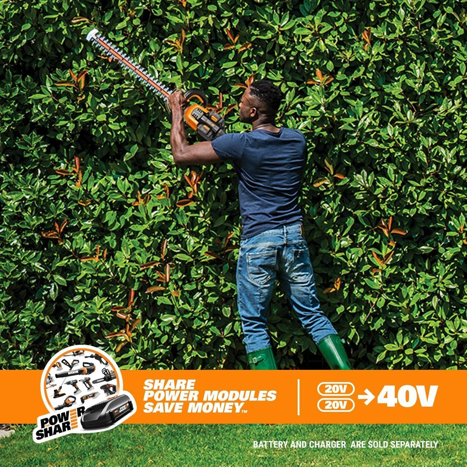WORX WG284.9 2X20V Powershare 24" Hedge Trimmer with Dual Blades (Tool Only)