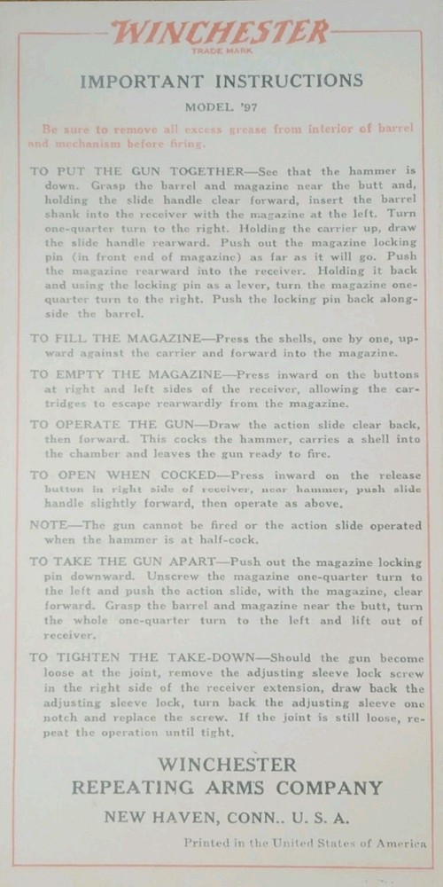 Winchester Model 1897 Manual