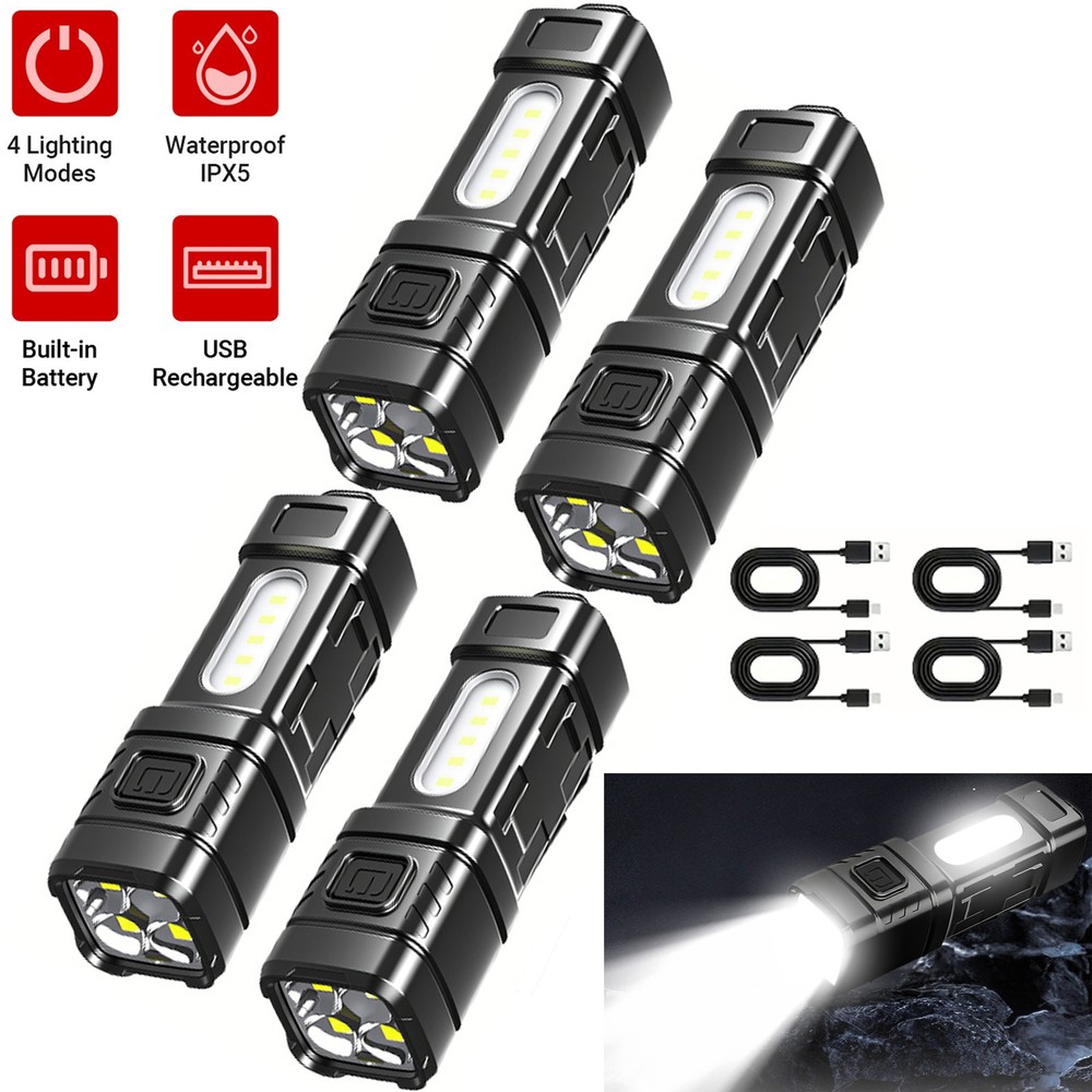 4 PACK Mini Flashlight Rechargeable LED Small Flashlight EDC Pocket Flashlights