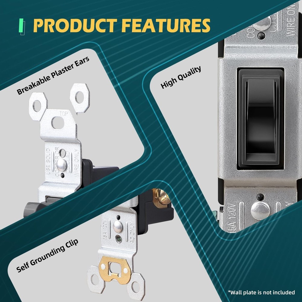 Toggle Electrical Switch, Single Pole Wall Switch, 15 Amp, 120 Volt, in Wall ...