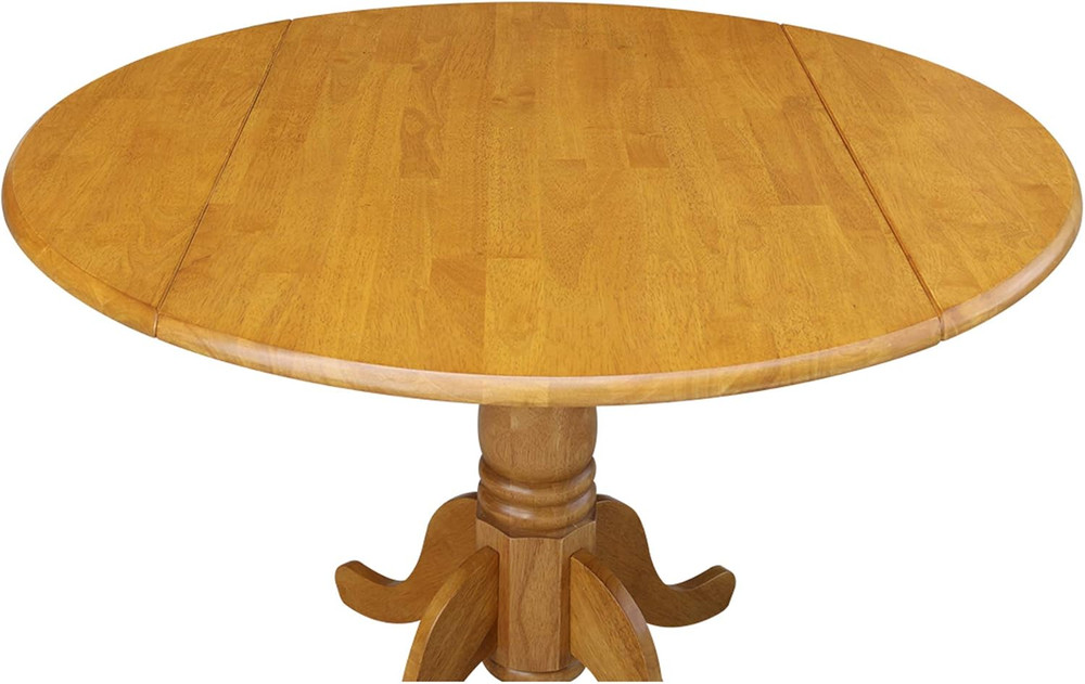 42" Round Dual Drop Leaf Dining Table - Solid Oak Parawood, Sturdy & Stylish