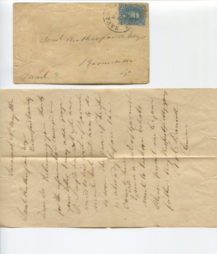 Confederate States 4 Used Tied by Black SAVANNAH GA PAID CCL on Cover LV4447