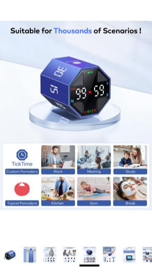 TickTime Pomodoro Timer Cube, Custom Pomodoro - Pause & Resume-Adjustable Sound