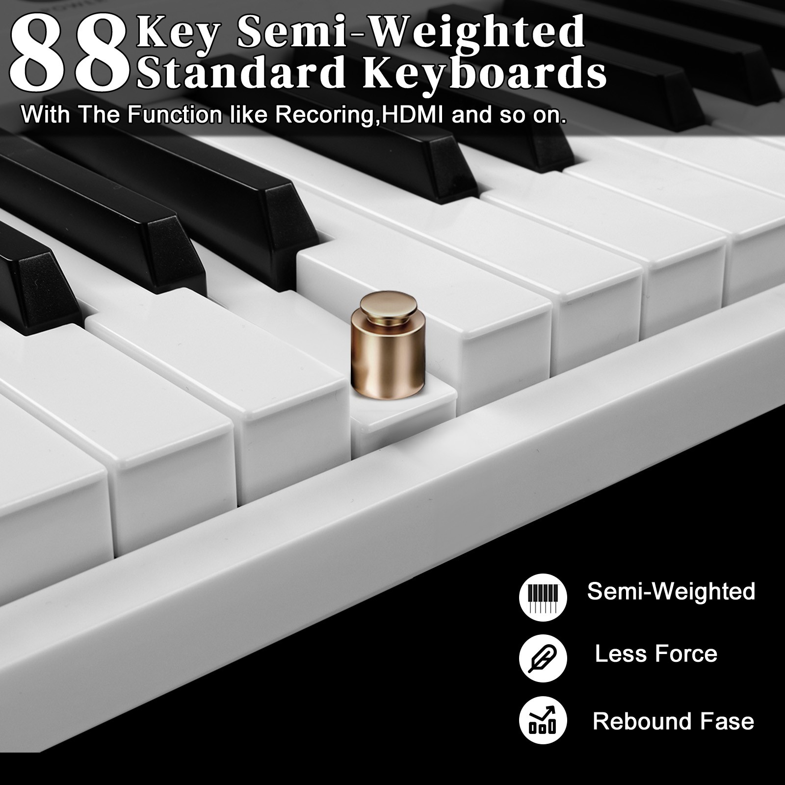 Glarry Foldable 88 Key Full Size Semi-Weighted Keyboards Digital Home Piano