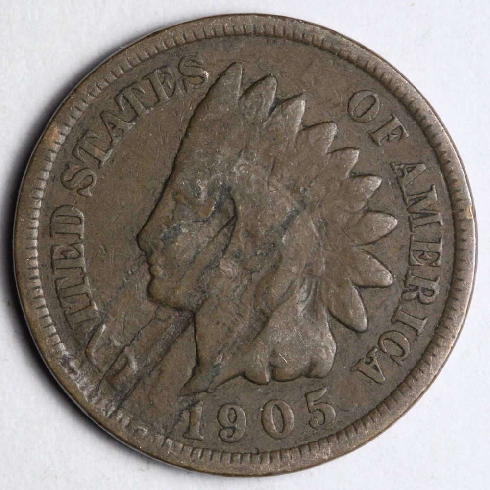 1905 Indian Head Cent Penny OBV Lamination Error E175 T