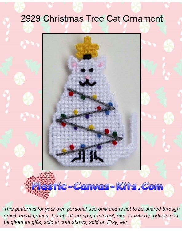 Christmas Tree Cat Ornament- Plastic Canvas Pattern or Kit