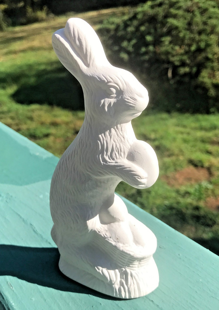 Ready to Paint Bisque Easter Rabbit with Egg & Basket ~ 6" Inch ~ DIY Craft