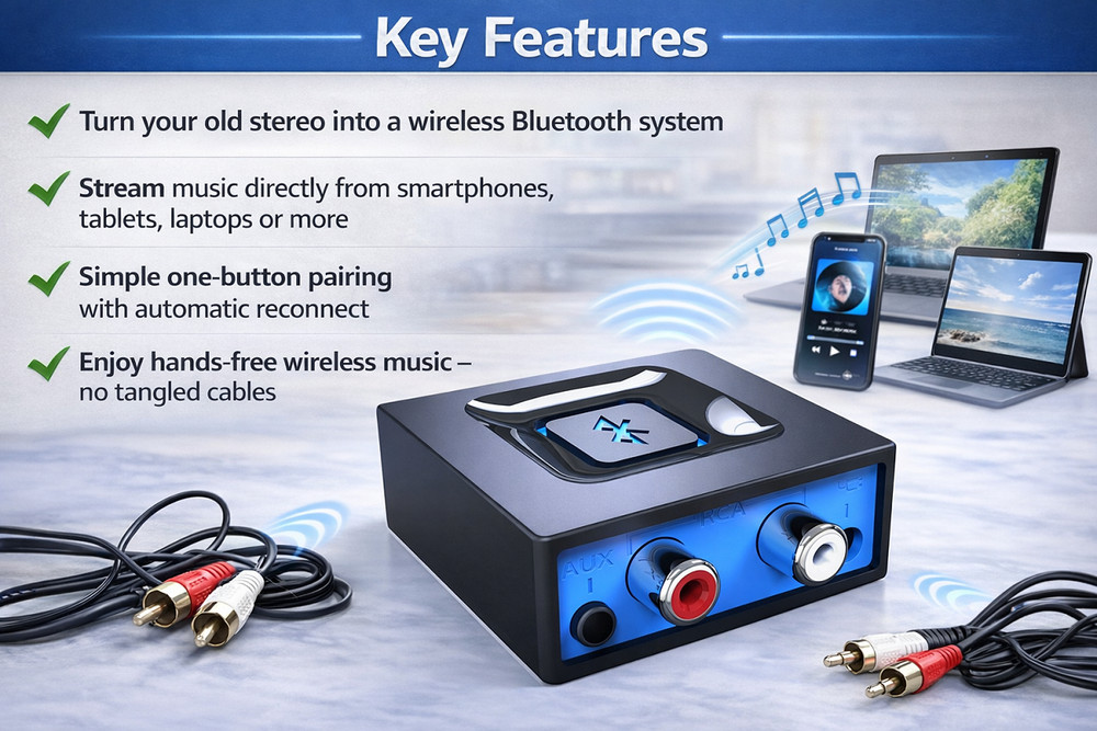 Bluetooth Audio Receiver Wireless Adapter for Old Stereo Music Streaming