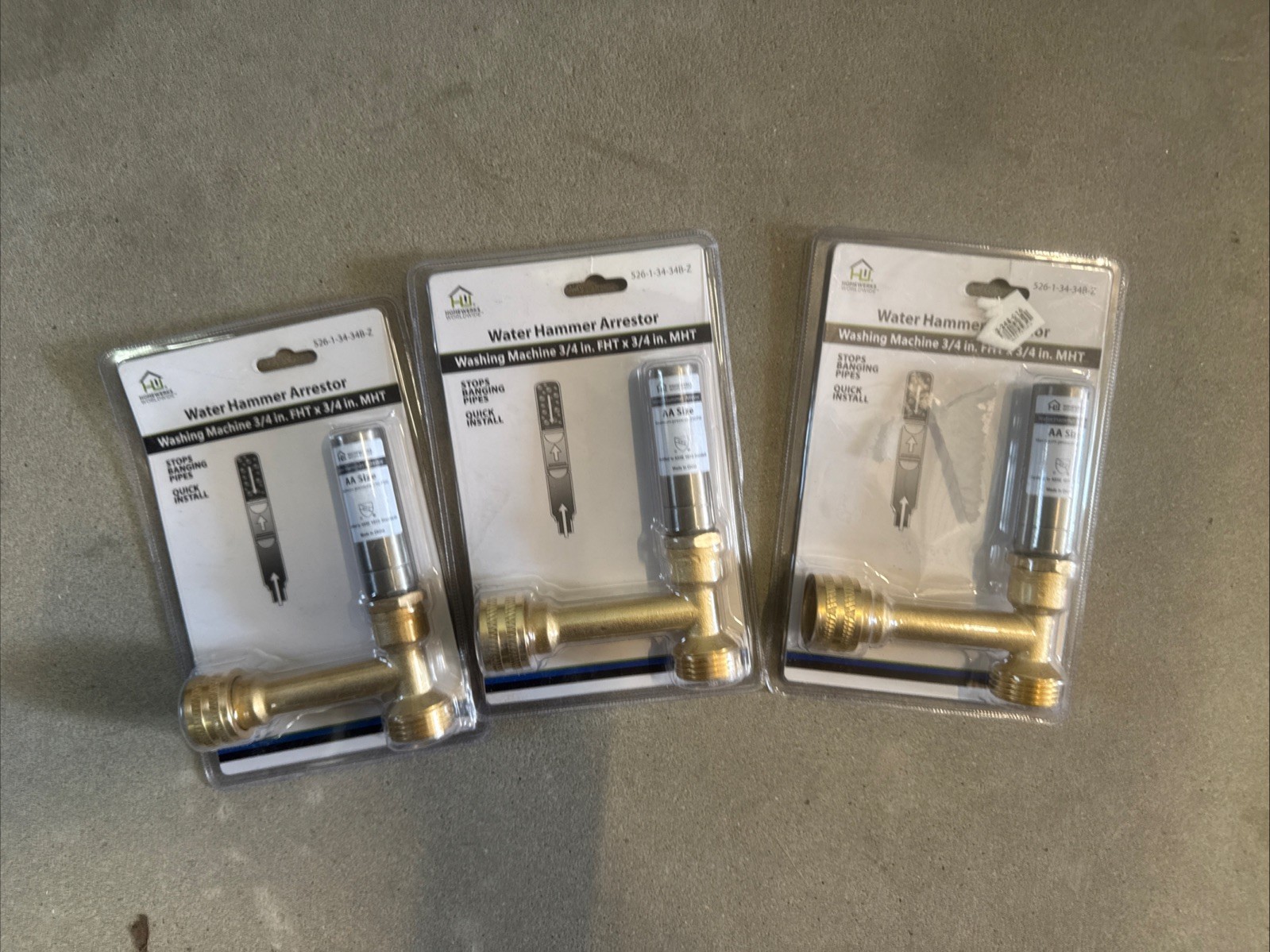 3X Water Hammer Arrestor  Washing Machine 3/4 Inch Thread, Stainless  Chamber