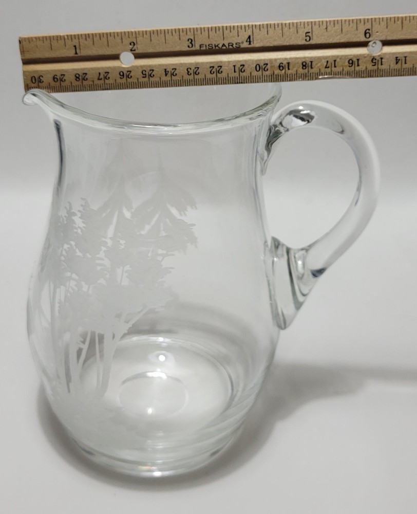 Etched Elk In Forest Crystal Pitcher