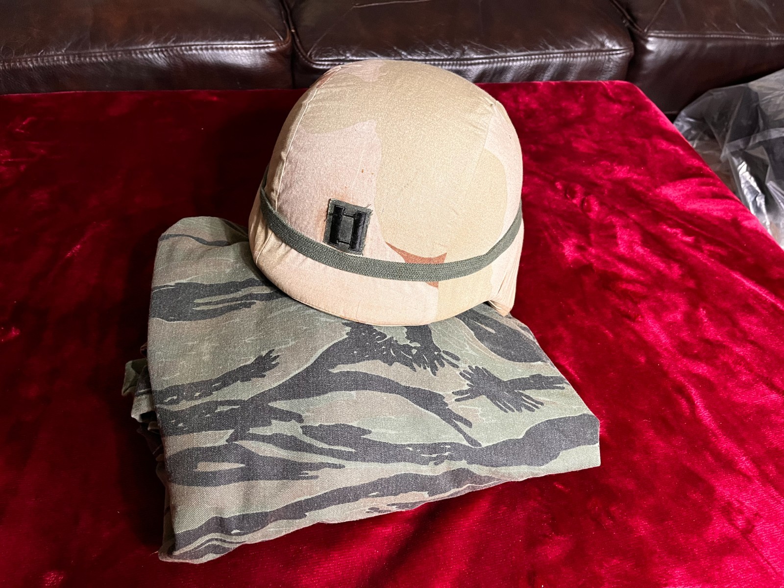 PASGT Helmet Cover Battle Damaged Iraq Desert Storm and OPFOR Shirt US Army OBO