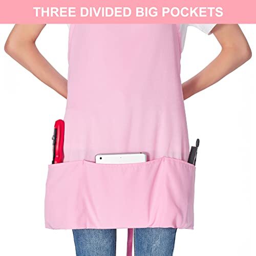 2 Pack 3 Pockets Adjustable Bib Apron Chef Kitchen Cooking Polyester Pink