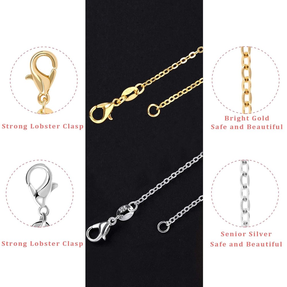 50 Pack Silver Plated Necklace Chains Bulk Cable Chain