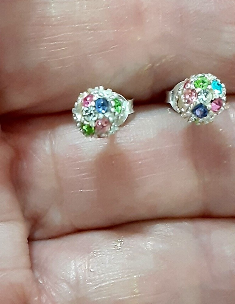 Rhinestone Ball Bead Sterling Silver Stud Earrings 6 mm