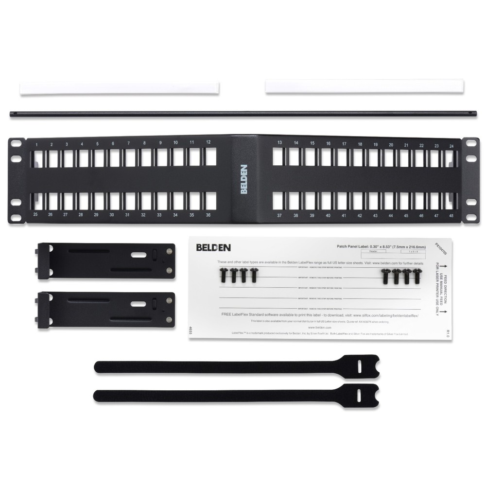 Belden AX104601 48 Port 2U KeyConnect Angled Patch Panel Black