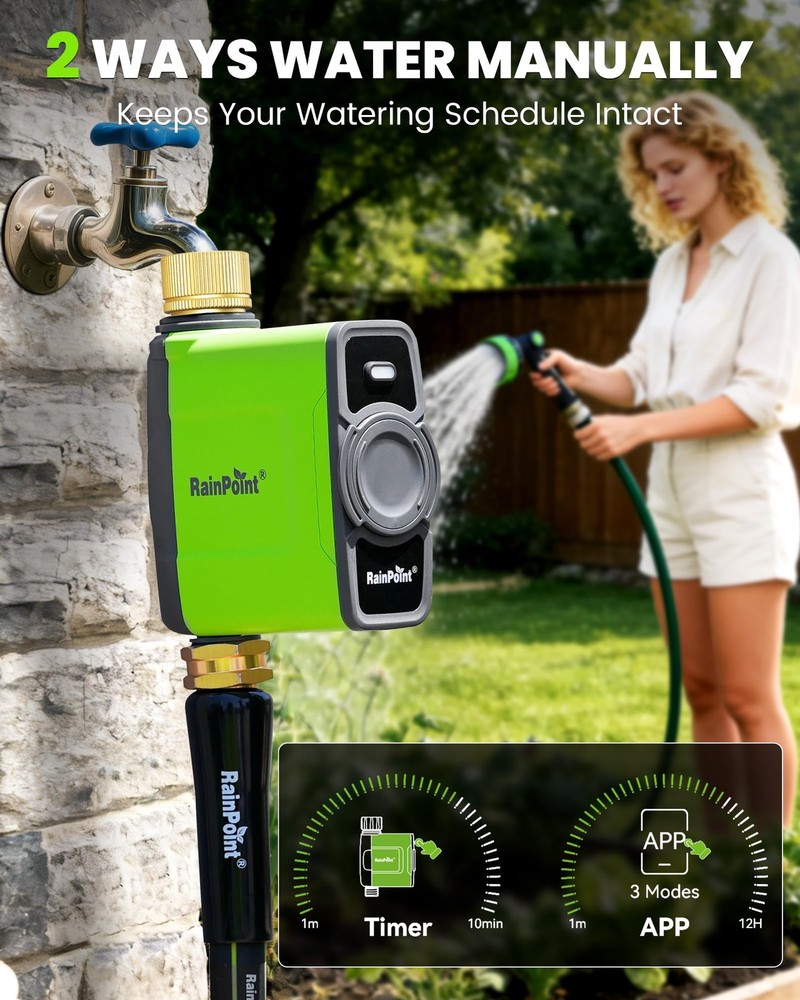 RAINPOINT WiFi Water Timer for Garden Hose, Sprinkler Controller, Green