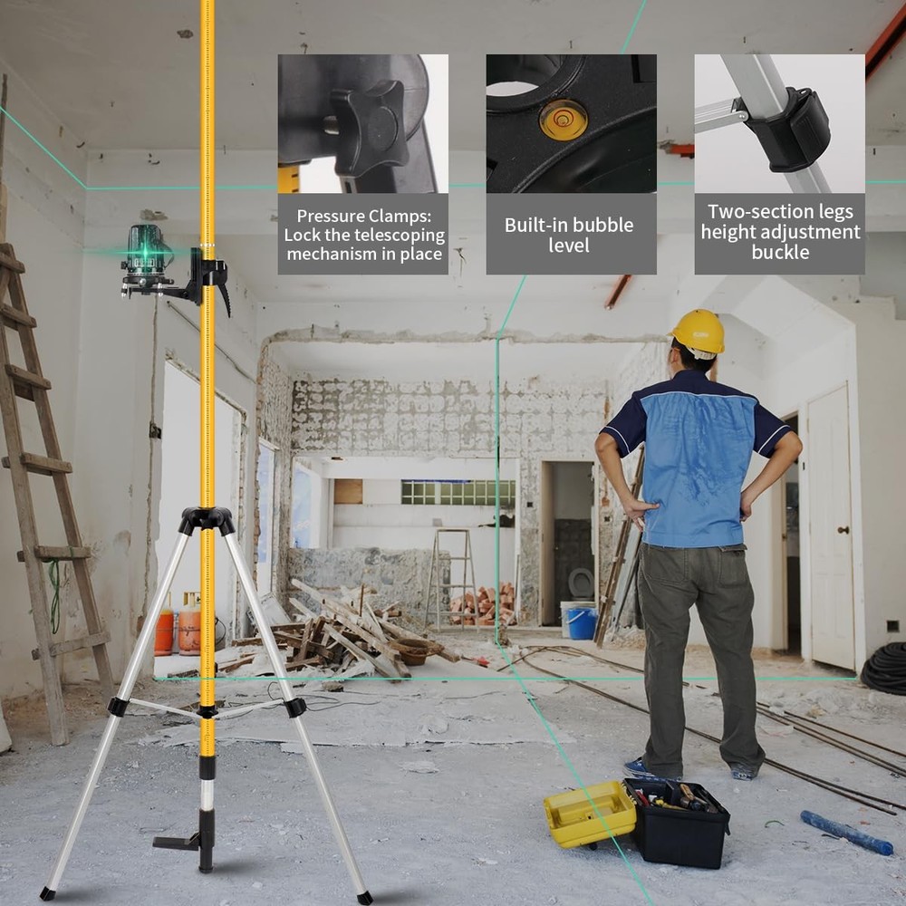 Fancyall Laser Level Pole with Tripod, Telescoping 4.2m, Yellow