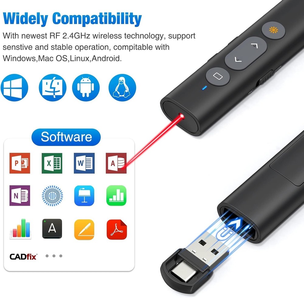 2 in 1 USB Type C Presentation Clicker with Laser Pointer, Wireless Presenter...