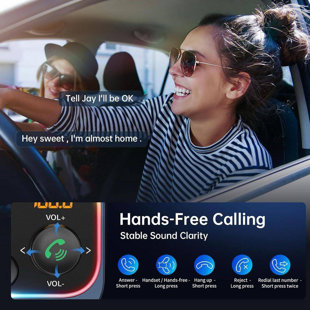 Bluetooth 5.4 FM Transmitter Car Adapter 54-Watt Fast Charging Dual Mics Hifi De