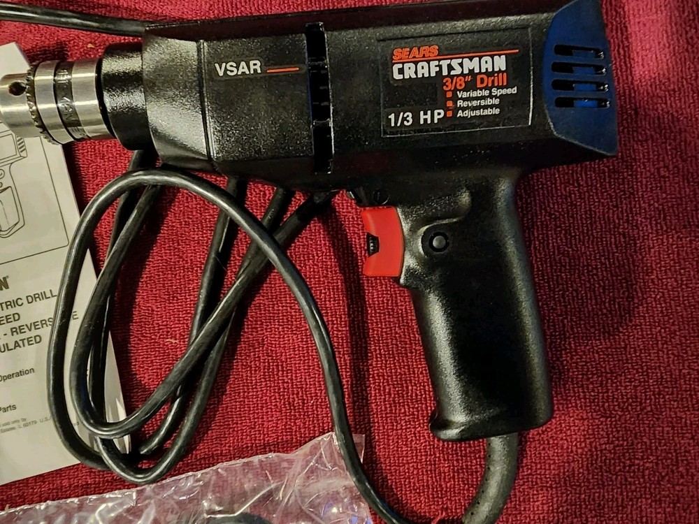 Craftsman 3/8" Corded Drill, Model 10143 Variable Speed Reversible 3 Amp