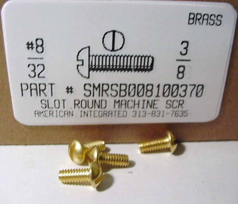 #8-32x3/8 Round Head Slotted Machine Screws Solid Brass (25)
