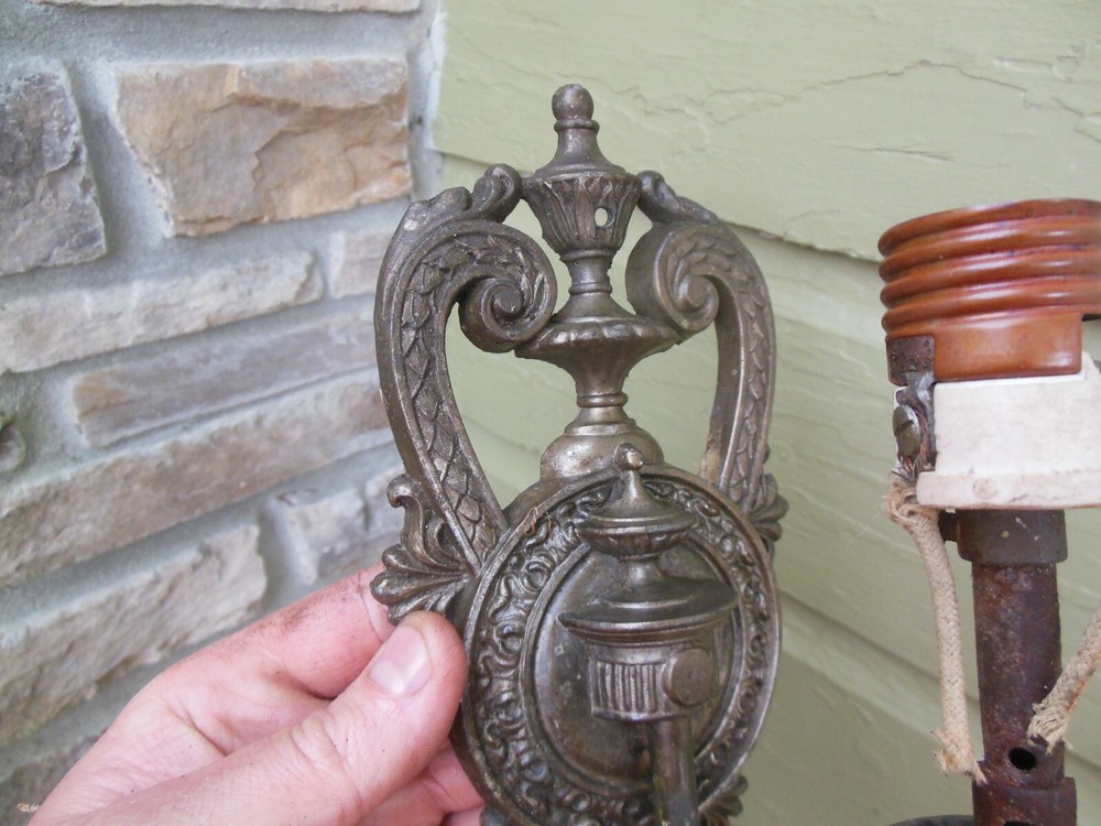 Antique Victorian Light Fixture 9" Sconce Broken Bottom Portion