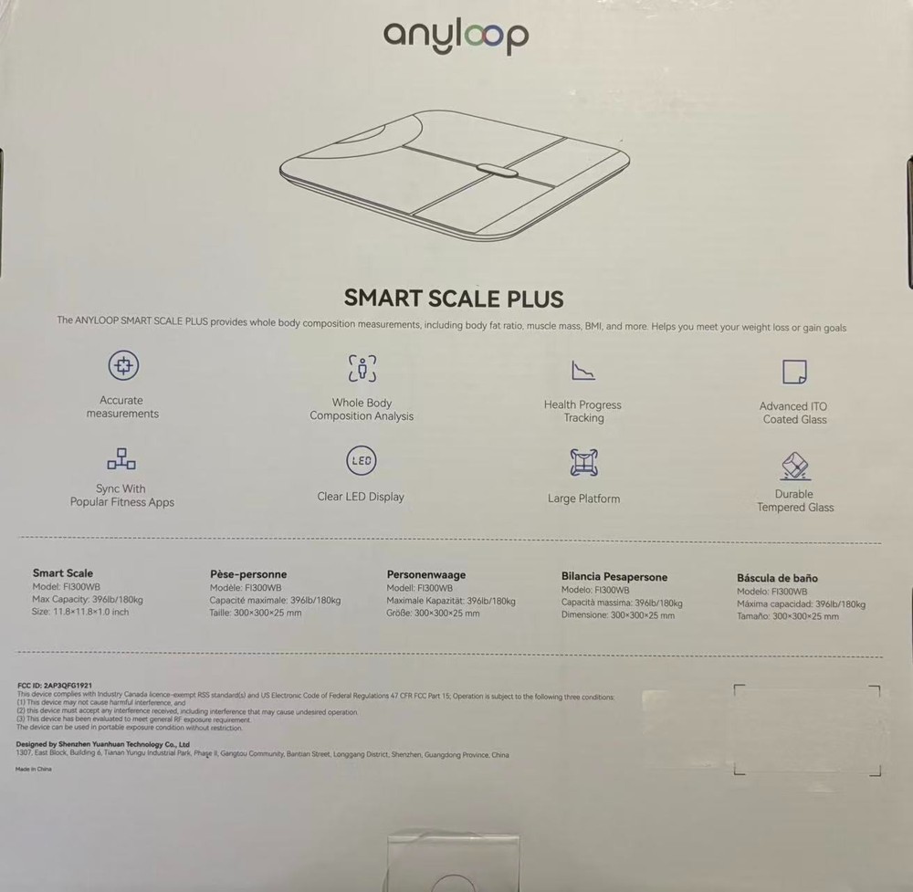 Anyloop Smart Scale Plus,whole body composition analysis,sync with fitness apps
